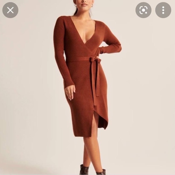 Abercrombie & Fitch MIDI V neck sweater dress - paprika size SMALL - Picture 3 of 4